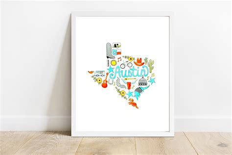 Austin Texas Print Texas Watercolor State. | Etsy