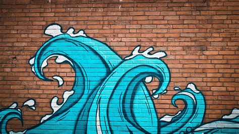 Download wallpaper: Graffiti waves on brick wall 1920x1080