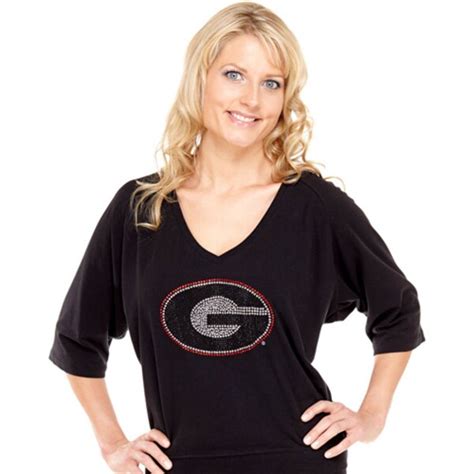 Georgia Bulldogs Women's Jewel Fashion V-Neck Top - Black | University ...