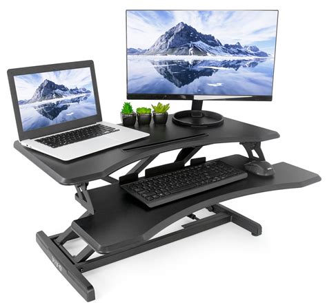 Small Height Adjustable Standing Desk Workstation | Monitor Riser 30" Sit Stand Tabletop ...