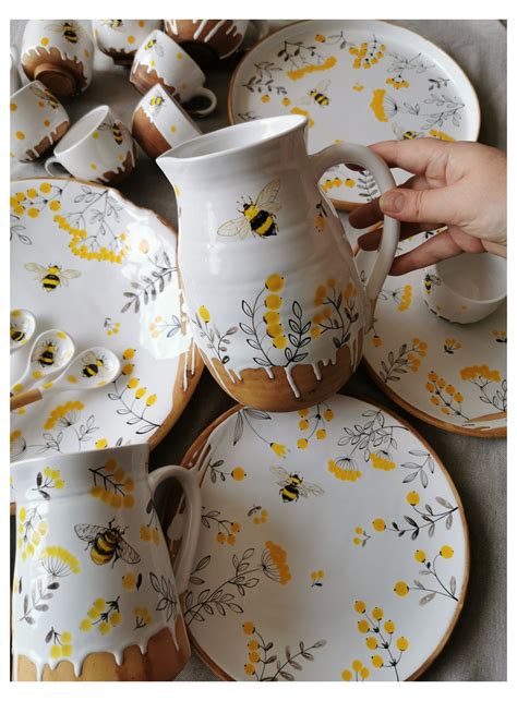 Serving ceramic jug with a bee, Handmade pottery jug, Tableware ...