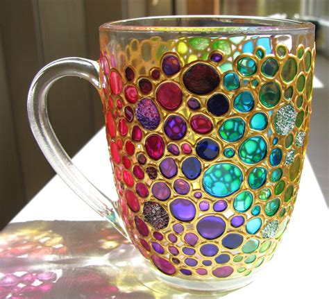 Hand painted Coffee Mug Coloured Bubbles, Glass cup by ArtMasha on Etsy ...