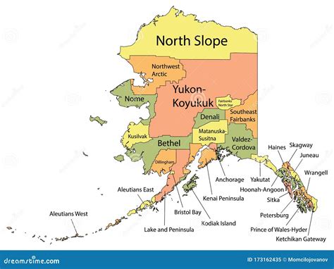 Alaska County Map stock vector. Illustration of county - 173162435