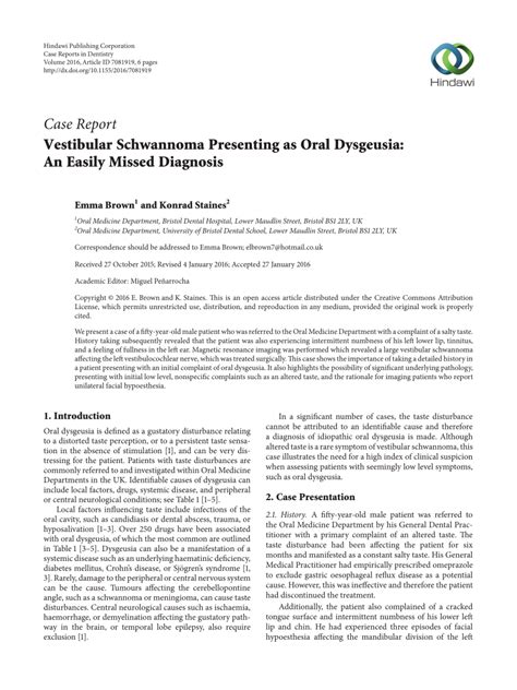 (PDF) Vestibular Schwannoma Presenting as Oral Dysgeusia: An Easily ...