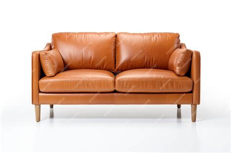 Premium Photo | A brown leather couch with pillows on it