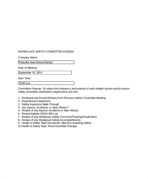 Health And Safety Committee Meeting Agenda Template | PDF Template