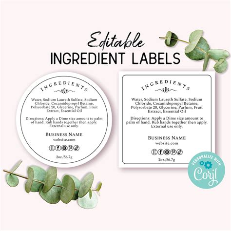 Ingredient Label Template, Custom Product Packaging Sticker. Personalize, Download & Print. Back ...