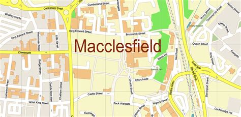 Macclesfield UK Map Vector City Plan High Detailed Street Map editable Adobe Illustrator in layers