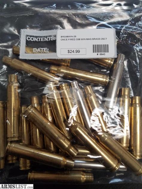 ARMSLIST - For Sale: ONCE FIRED 338 WIN MAG BRASS 25 COUNT