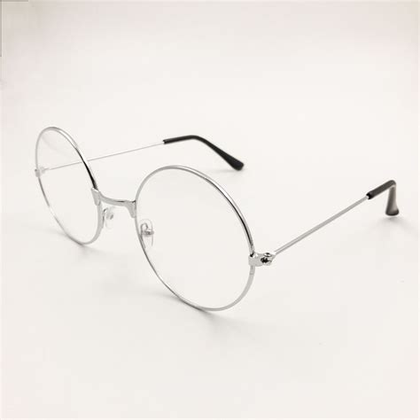 Retro Metal Frame Fashion Round Sunglasses Flat Glasses Silver frame white lens - Walmart.com ...