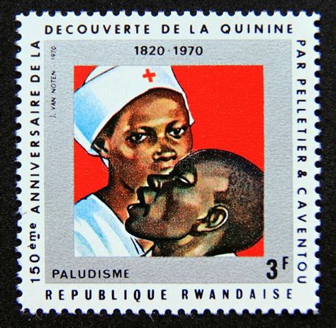 Postage stamp Rwanda, 1970. Malaria Patient and Nurse. Post stamp printed in rwanda, 1970 ...