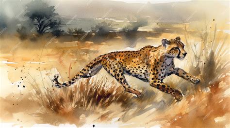 Premium AI Image | A watercolor painting of a cheetah running through a field.