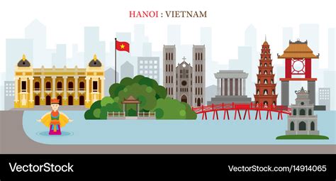 Hanoi hoan kiem lake vietnam landmarks skyline Vector Image