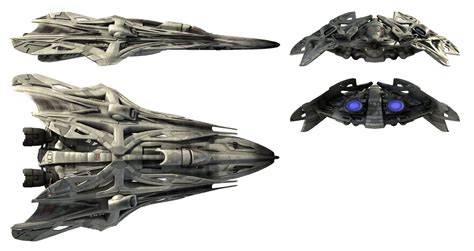 three different types of spaceships on a white background