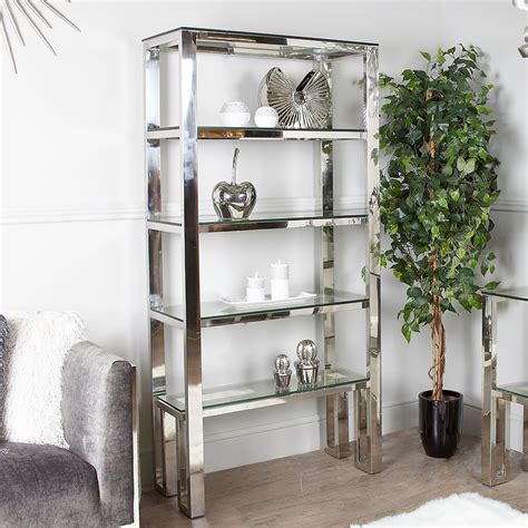 Harvey Chrome And Glass Shelving Unit Display Cabinet | Picture Perfect Home