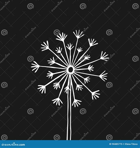 Hand Drawn Black Silhouette Dandelion on a White Background Stock Vector - Illustration of ...