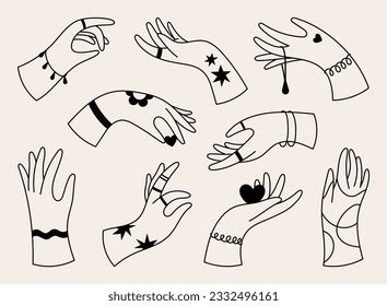 Outline Hands Vector Illustration Set Different Stock Vector (Royalty ...