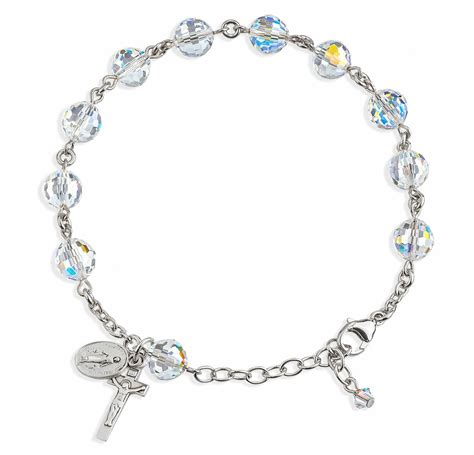 Sterling Silver Rosary Bracelet Created with 8mm Aurora Borealis Swarovski Crystal Multi-Faceted ...