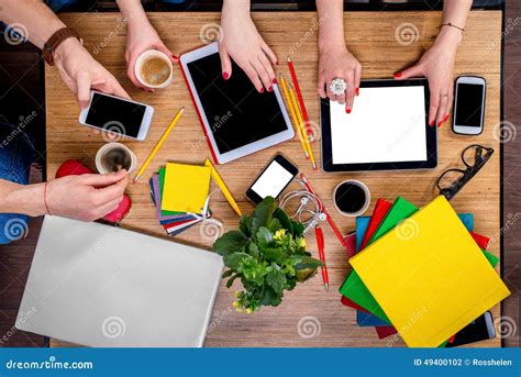 Working on Table with Gadgets Stock Photo - Image of conference ...