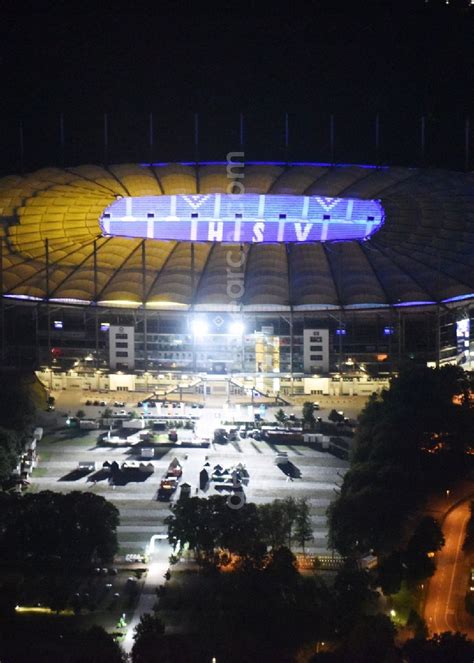 Hamburg at night from above - Night view at stadium Volksparkstadion - formerly Imtech-Arena, is ...