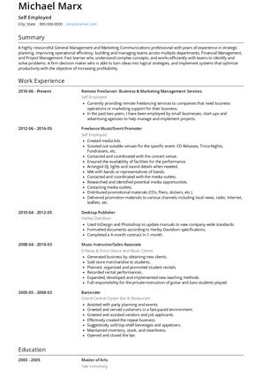 Self Employed Resume Samples [+ 3 Examples] | VisualCV