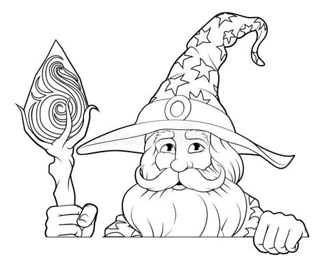 Wizard Merlin Cartoon Beard Magician Man Character Stock Vector - Illustration of wizard, staff ...