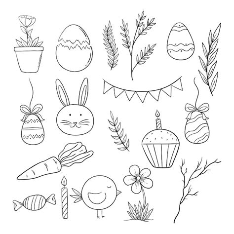 Premium Vector | Easter illustration collection with doodle or hand drawn style