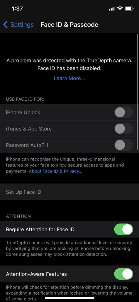 Truedepth camera Face id Disable - Apple Community