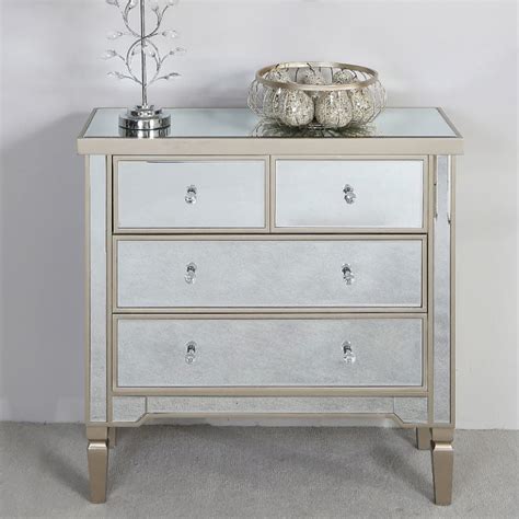 Georgia Luxe Set Champagne Mirrored 4 Drawer Chest And 2 Bedside Cabinets | Picture Perfect Home