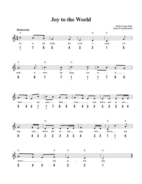 Joy to the World - Easy Kalimba Sheet Music and Tab with Chords and Lyrics