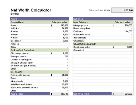 Net Worth Calculator Template