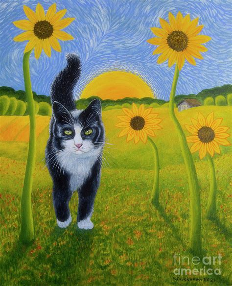 Cat and Sunflowers Painting by Veikko Suikkanen | Pixels