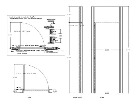 Door plan with standard design and sectional detail with elevation of ...