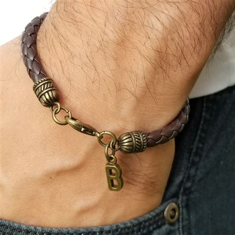 Initial Bracelet Mens Leather Bracelets Personalized - Etsy