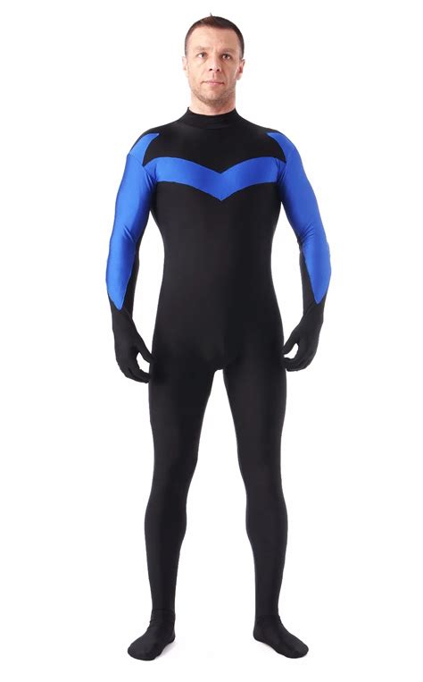 S XXXL Hooded Nightwing Superhero Costume Bodysuits Lycra Spandex Zentai Halloween Party Costume ...