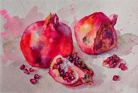 Pomegranate Painting Watercolor Fruit Small Original | Etsy