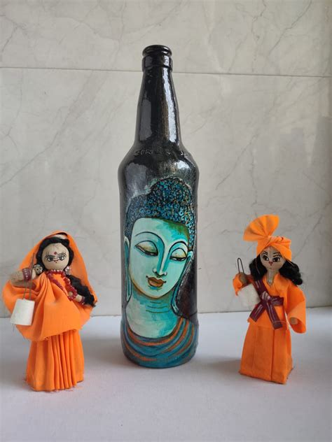 Glass Bottle Painting - Buddha #4 - Indian Art (35cms) - International ...