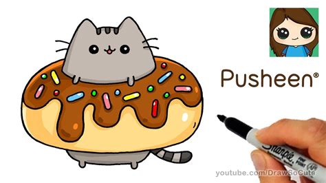 How to Draw Pusheen Cat in a Donut Easy