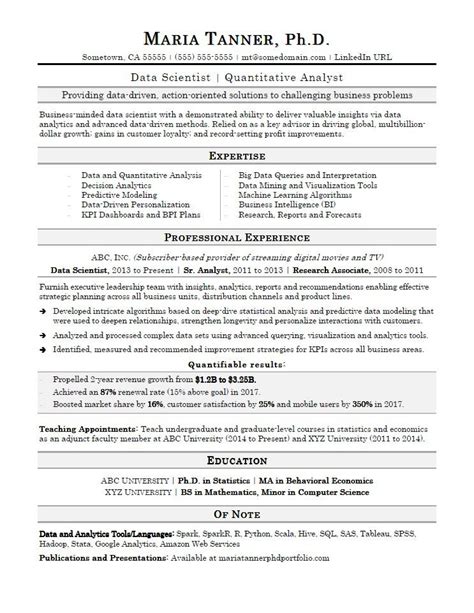 View this sample resume for a data scientist, or download the data ...