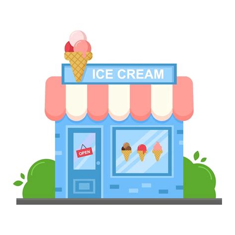 Premium Vector | Vector ice cream restaurant and shop. front cartoon flat style shop building ...