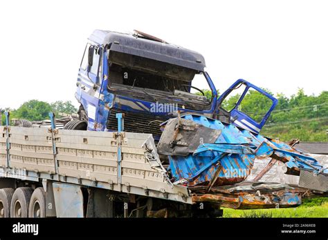 Fatal traffic accident with truck and trailer Stock Photo - Alamy