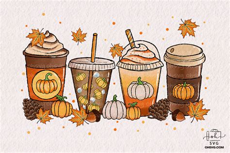 Fall Coffee Drink Png,Autumn Sublimation Designs,Orange Pumpkin Latte ...