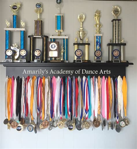 Sport Trophy Medal Ribbon Hanger Display Holder Rack with Trophy Shelf ...