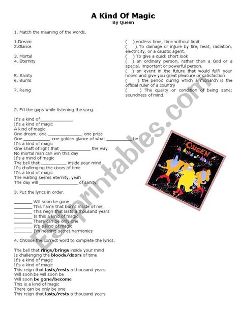 A Kind of Magic - Song by Queen - ESL worksheet by BeeBlack