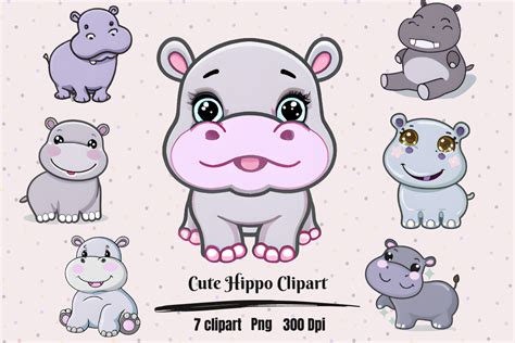 Cute Kawaii Hippo Clipart Graphic by Hamees Store · Creative Fabrica