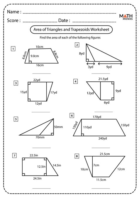 Area of Triangles and Trapezoids Worksheets - Math Monks