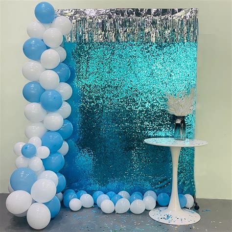 Shiny Blue Sequin Backdrop Curtain 1PCS 4.3ftx6.6FT Glitter Backdrop Curtain for Party Christmas ...