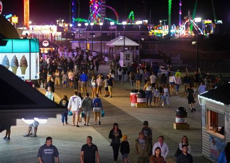 Nightlife on the Seaside Boardwalk . NJ Shore Towns: Seaside Park and Seaside Heights on July 7 ...