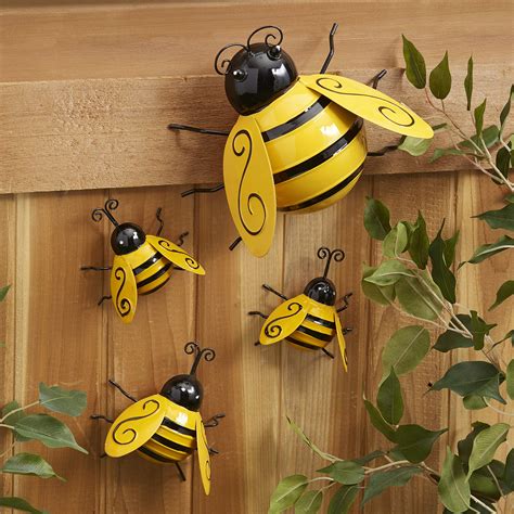 Buy Decorative Metal Bumble Bee Garden Accents - Lawn Ornaments - Set ...