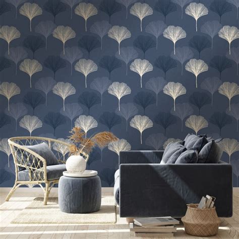 Navy And Gold Wallpaper Bedroom